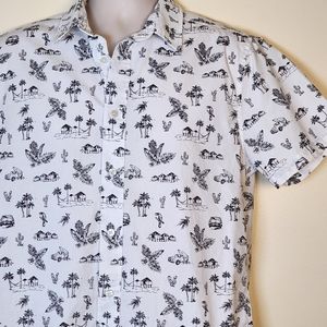 Cotton & Co Mens Small Hawaiian Casual Button Down Shirt Palm Trees Hibiscus